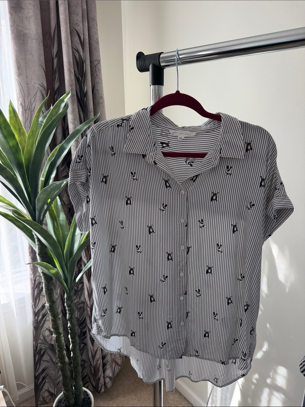 Jane and Delancey Black and White Striped Short Sleeve Button-Down
